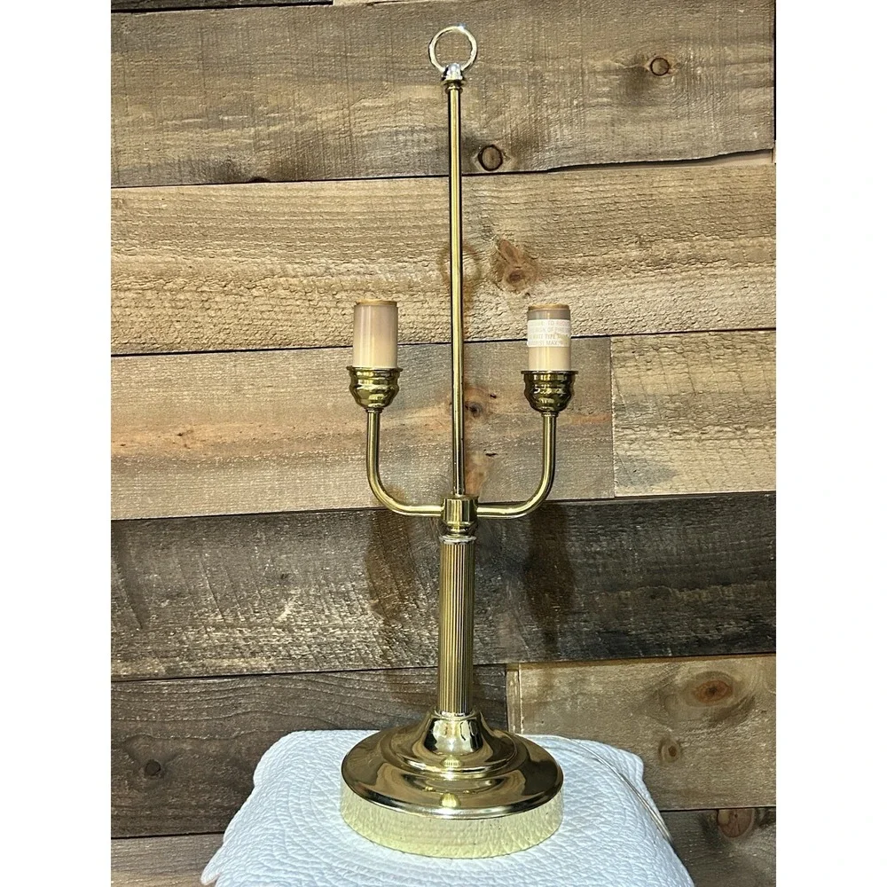 Vintage‎ Brass Bouillotte Double Arm Student Library Table/Desk Lamp 19.75